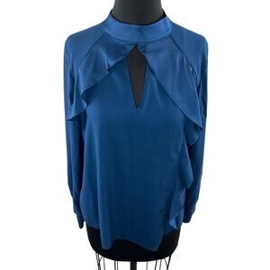 PARKER Blouse Top Back Stretch Back Keyhole Mock Neck Ruffle Size Medium M